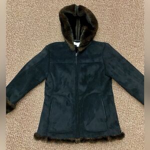 Women’s Small Jones New York Faux Suede Faux Fur Hooded Jacket